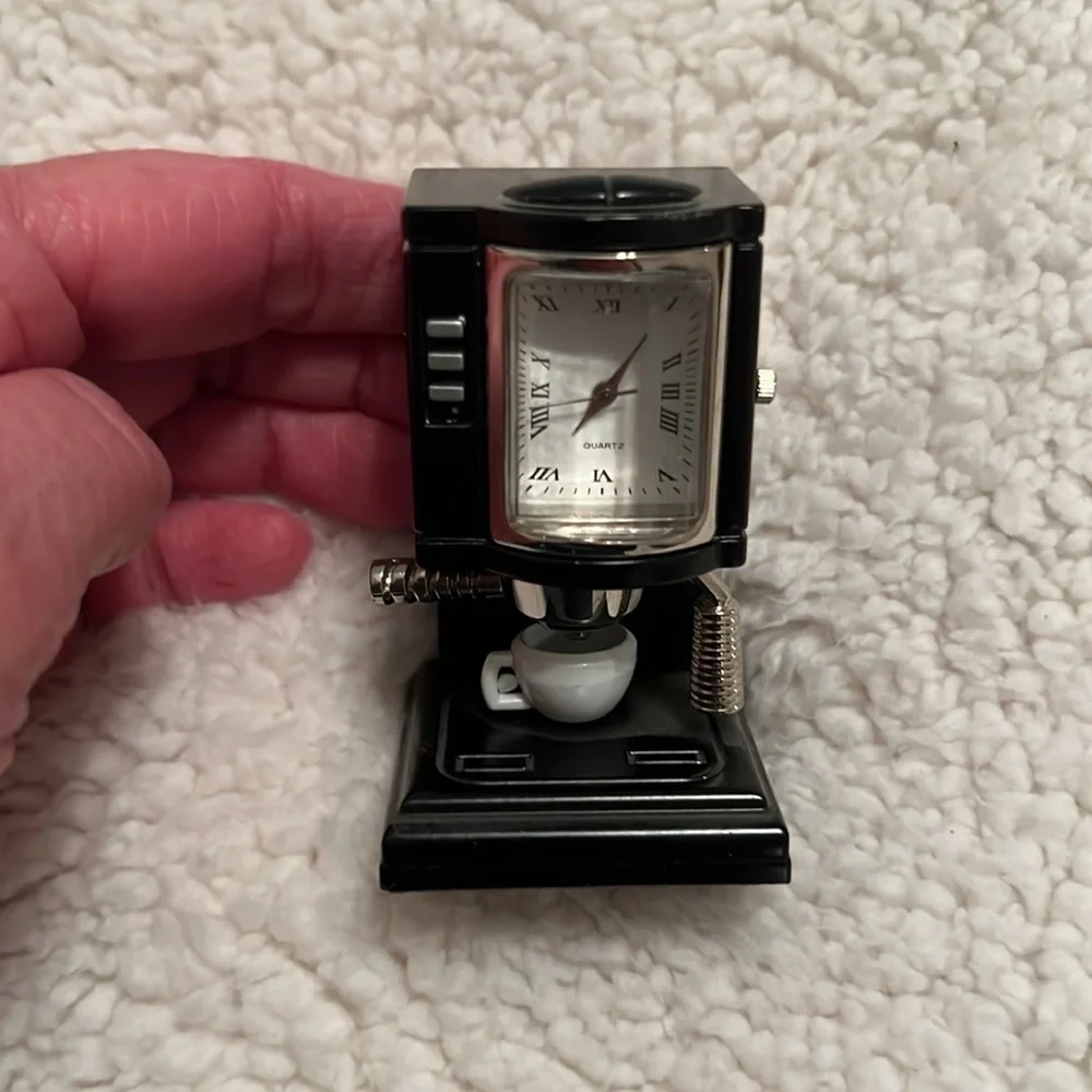 Black and Silver Miniature Coffee Machine Clock - Picture 2 of 3